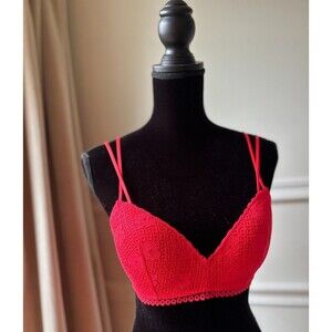 Aerie Hot Orange Lace Padded Skinny Double Strap Bra 32D